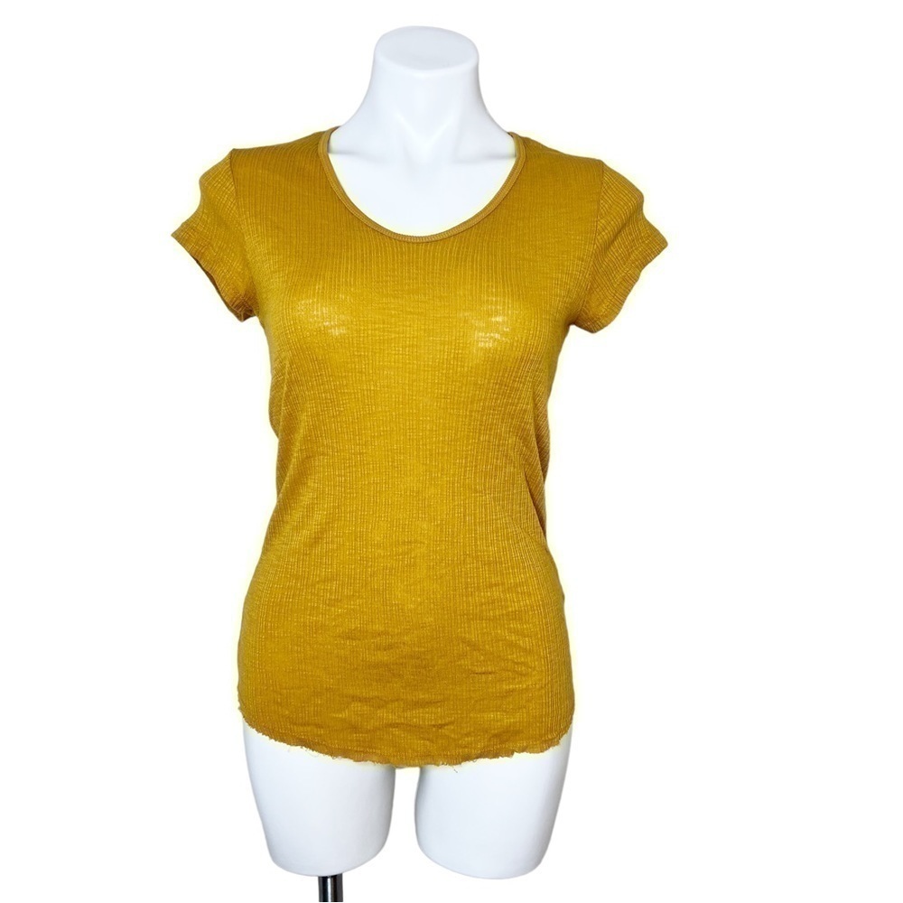 Sundry Mustard Yellow Stretch Lightweight Distressed Hem T-Shirt
